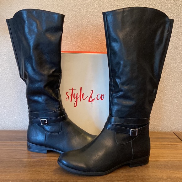 STYLE & CO “Keppur” Black Vegan Leather Tall Knee High Slouchy Riding Boots 6M - Picture 3 of 15